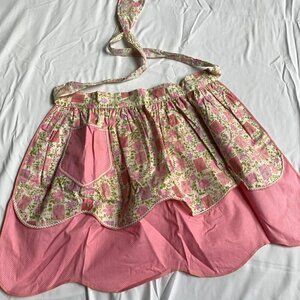 Vintage Pink Floral Reversible Half Apron with Pockets